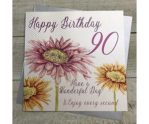 white cotton cards 1-Piece Happy 90th Birthday Extra-Large Birthday Card, Pink Flower
