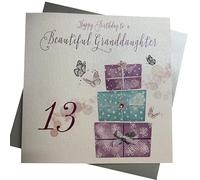 white cotton cards 1-Piece Happy Birthday To A Beautiful Granddaughter Extra-Large 13th Birthday Card, Pink Present, 22cm x 22cm