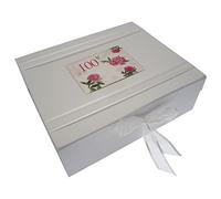 White Cotton Cards, 100th Birthday, Large Keepsake Box, English Roses