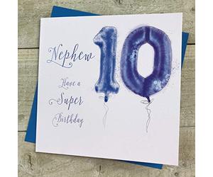 WHITE COTTON CARDS 10th Birthday Nephew Blue Helium Balloon Card HB10-NEP