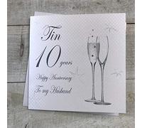 WHITE COTTON CARDS 10th Tin Wedding Anniversary to My Husband Handmade Card - Champagne Flutes BD110-H