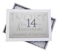 White Cotton Cards 14th Ivory Anniversary Memories of This Year, Tiny Album, Glitter & Words, Wood, 12.5x17.5x2.5 cm