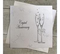 WHITE COTTON CARDS 15th Wedding Anniversary Card Fifteenth Crystal, Flutes Design (DS60)