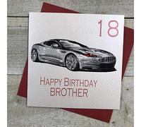 white cotton cards 18 Happy Brother, Hand Finished 18th Birthday Card (Code AA18-B, Sports Car), 16cm x 16cm