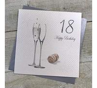 WHITE COTTON CARDS 18 Happy, Handmade 18th Birthday Card, Champagne/Hologram