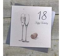 WHITE COTTON CARDS 18 Happy, Handmade 18th Birthday Card, Champagne/Silver