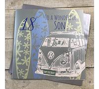WHITE COTTON CARDS 18 to A Wonderful Son, Handmade Large 18th Birthday Card, Camper Van