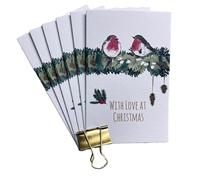WHITE COTTON CARDS 2 ROBINS - CHRISTMAS PACK OF 6 CARDS CHRISTMAS CARD, HAND FINISHED (N95-C33)