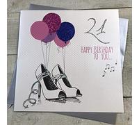 WHITE COTTON CARDS 21 Happy Handmade 21st Birthday Card, Code XE67-21, Pink