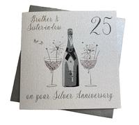 WHITE COTTON CARDS 25 - BROTHER & SISTER IN LAW ANNIVERSARY CARD, HAND FINISHED (DAA25-BS)