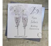 WHITE COTTON CARDS 25th Silver Anniversary Card, Yesterday, Today & Forever, Sparkler Flutes Design. Hand Finished (DA25)