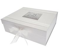 White Cotton Cards 25th Silver Anniversary Memories of This Year, Large Keepsake Box, Glitter & Words, Wood, 27.2x32x11 cm