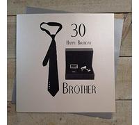 white cotton cards 30 Happy Brother, Hand Finished Large 30th Birthday Card (Code XSBC30-B, Tie & Cufflinks)