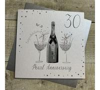 White Cotton Cards 30 Pearl Anniversay Congratulations, Handmade 30th Anniversary Card (Champagne & Chocolates, Code bd30)