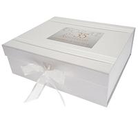 White Cotton Cards 35th Coral Anniversary Memories of This Year, Large Keepsake Box, Glitter & Words, Wood, 27.2x32x11 cm