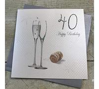 WHITE COTTON CARDS 40 Happy, Handmade 40th Birthday Card, Champagne/Hologram