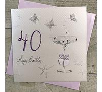 WHITE COTTON CARDS 40th Birthday Card, Sparkly Coupe Glass, Bubbles Handmade BDA40