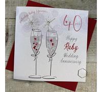 WHITE COTTON CARDS 40th Ruby Anniversary Card, Yesterday, Today & Forever, Sparkler Flutes Design. Hand Finished (DA40)