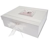 White Cotton Cards 40th Ruby Anniversary Memories of This Year, Large Keepsake Box, Glitter & Words, Wood, 27.2x32x11 cm