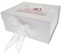 White Cotton Cards 40th Ruby Anniversary Memories of This Year, Small Keepsake Box, Glitter & Words, Wood, 20x23x10.7 cm