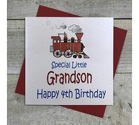 white cotton cards 4TRAIN Special Little Grandson Happy 4th Birthday Train,16cm x 16cm