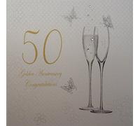 white cotton cards 50 Golden Congratulations, Handmade Anniversary Card (Champagne Flutes)