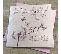 WHITE COTTON CARDS 50 Make a Wish…Handmade 50th Birthday Card (Dandelion)