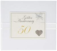 White Cotton Cards 50th Anniversary Sparkling Love Heart, Guest Book (LLA50G)