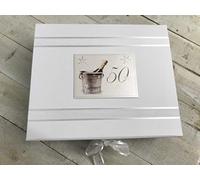 White Cotton Cards 50th Birthday Keepsake Box, Large, Silver Champagne