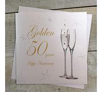WHITE COTTON CARDS 50th Golden Wedding Anniversary Handmade Card - Champagne Flutes BD150
