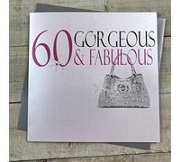 WHITE COTTON CARDS 60 Gorgeous & Fabulous, Handmade 60th Large Birthday Card (Handbag)