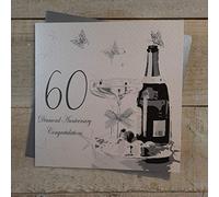 White Cotton Cards 60th Anniversary Handmade Card with Champagne and Chocolates, White