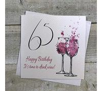 White Cotton Cards"65 Happy Birthday It's Time to Drink Wine!" Handmade 65th Birthday Card, SPA65,black|grey
