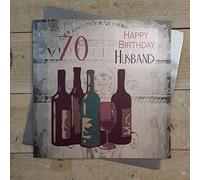 WHITE COTTON CARDS 70 Happy Husband, Handmade Large 70th Birthday Card (Code XSBW70-H, Vintage Wine)