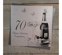 WHITE COTTON CARDS 70 Platinum Congratulations, Handmade 70th Anniversary Card (Champagne & Chocolates)