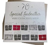white cotton cards 70 Wishing you a Wonderful Godmother Handmade 70th Birthday Card, White, bdp70-Godm