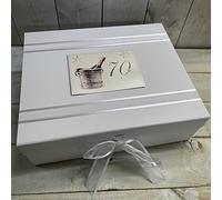 White Cotton Cards 70th Birthday Keepsake Box, Large, Silver Champagne