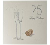 WHITE COTTON CARDS 75 Happy Handmade 75th Birthday Card with Champagne Design, Silver, pdc75-silver