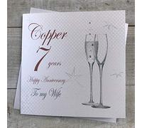 White Cotton Cards 7th Copper Wedding Anniversary To my Wife Handmade Card - Champagne Flutes BD107-W