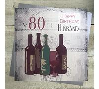 WHITE COTTON CARDS 80 Happy Husband, Handmade Large 80th Birthday Card (Code XSBW80-H, Vintage Wine)