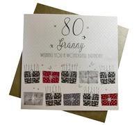 white cotton cards "80 Wishing you a Wonderful Birthday Granny Handmade 80th Birthday Card, White, bdp80-Granny