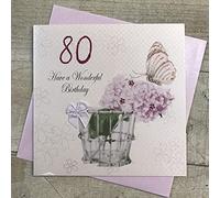 WHITE COTTON CARDS 80th Birthday Card, Peonies & Butterflies Handmade PDA80