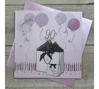 WHITE COTTON CARDS 90TH BIRTHDAY CARD - PINK BALLOONS AND GIFTS (DP190)