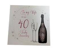 White Cotton Cards A40W"to My Wife On Our Ruby Anniversary 40" Handmade 40Th Anniversary Card