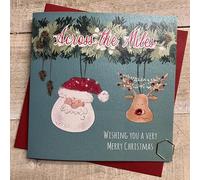 WHITE COTTON CARDS ACROSS THE MILES - SANTA & RUDOLF - CHRISTMAS CARD - HAND FINISHED (C24-59)
