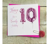 WHITE COTTON CARDS Age 10, 10th Birthday Niece Pink Helium Balloon Card HP10-NIE