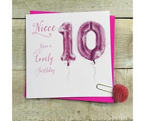 WHITE COTTON CARDS Age 10, 10th Birthday Niece Pink Helium Balloon Card HP10-NIE