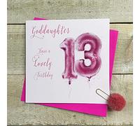 WHITE COTTON CARDS Age 13, 13th Birthday Goddaughter Pink Helium Balloon Card HP13-GODD