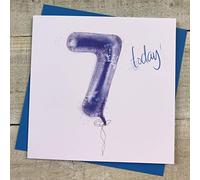 WHITE COTTON CARDS Age 7 Blue Helium Balloon Hand Finished Card HB7