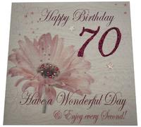 WHITE COTTON CARDS Age 70 Handmade Birthday Card Flower, White,16cm x 16cm